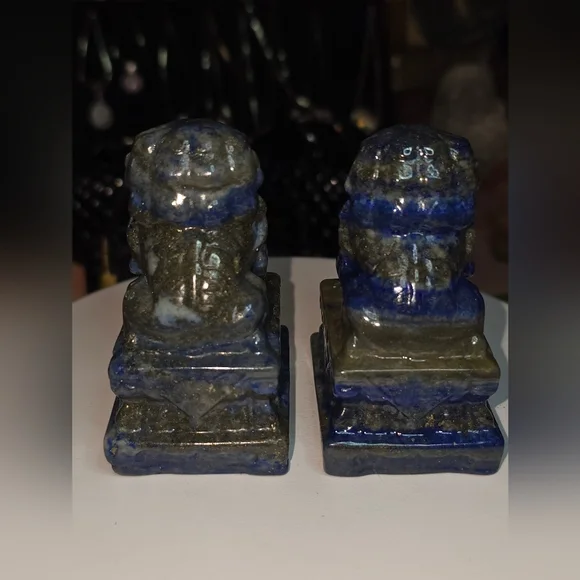 Lapis lazuli Crystal Chinese Foo Dog Carving Set - Picture 4 of 11